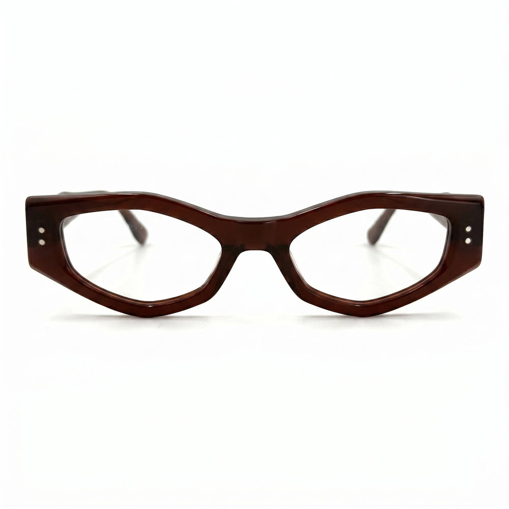 MiGAFAS F0187 Brown cat-eye acetate prescription eyeglasses, front view