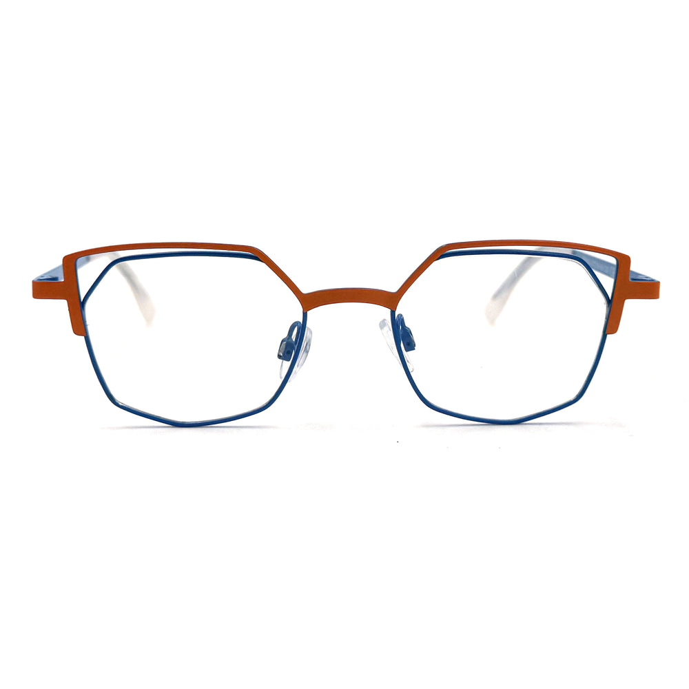 MiGAFAS OD7224 Blue polygon stainless steel prescription eyeglasses, front view