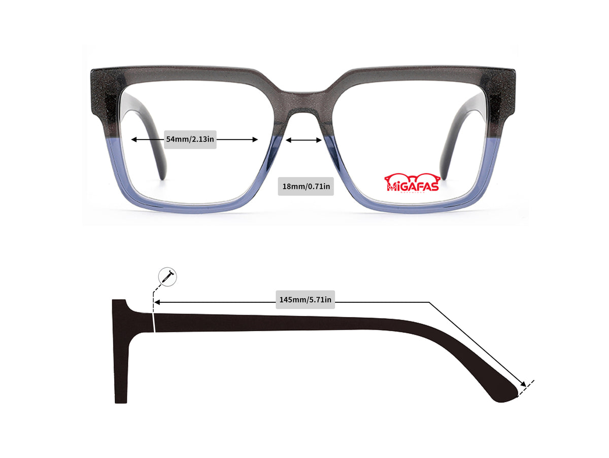 Square Acetate Eyeglasses - E3897 frame measurements