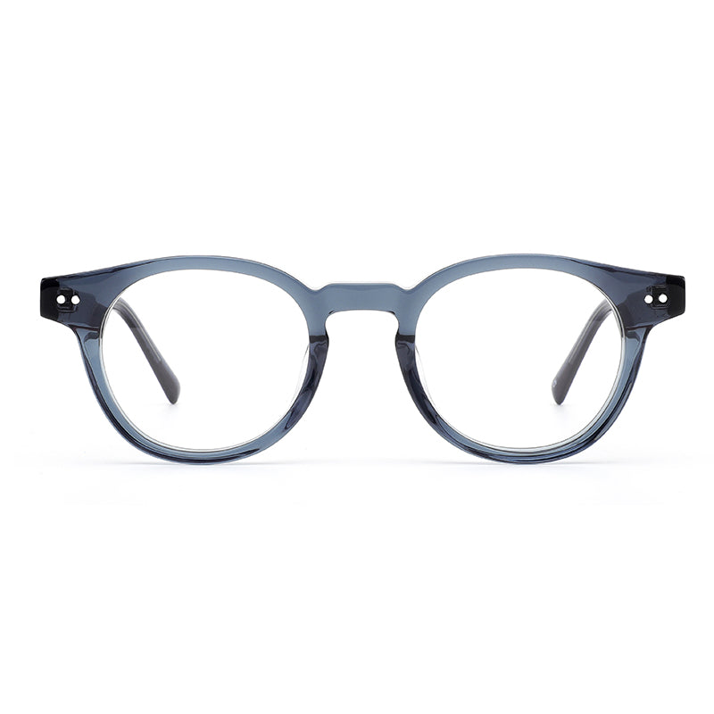 MiGAFAS E4418 Blue acetate round eyeglasses front view