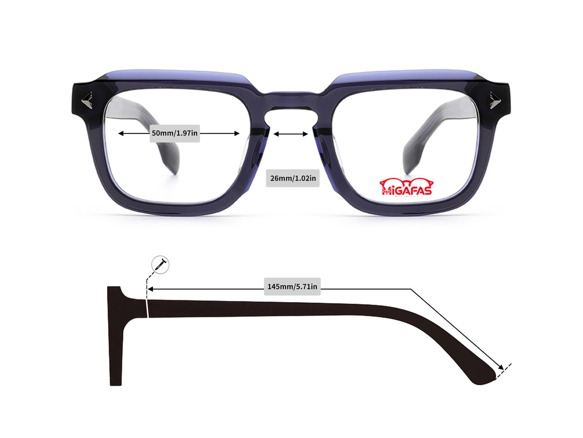 Square Acetate Eyeglasses - E4439 frame measurements
