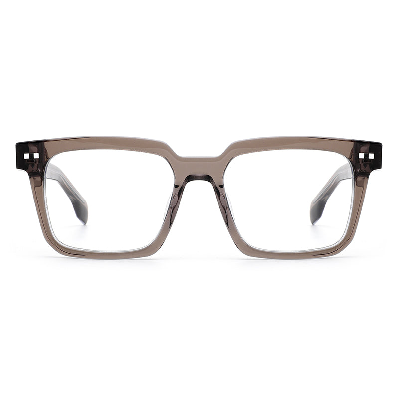 MiGAFAS E4442 brown rectangular acetate eyeglasses, front view