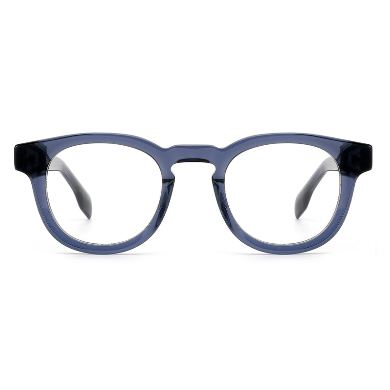 MiGAFAS E4443 Blue acetate round eyeglasses front view