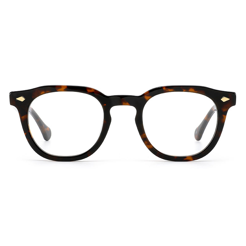 MiGAFAS E4474 Havana round acetate eyeglasses, front view