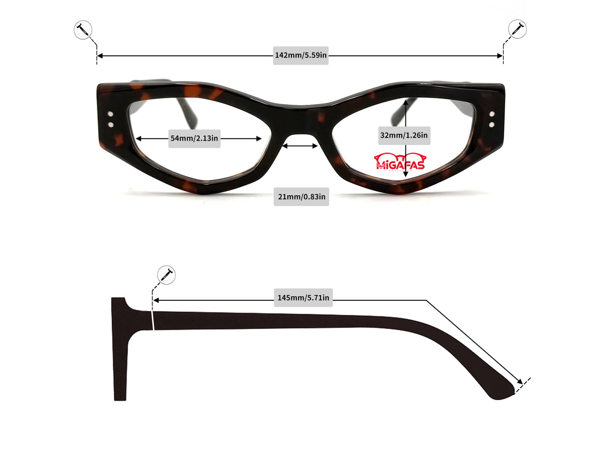 Cat Eye Acetate Eyeglasses - F0187 frame measurements