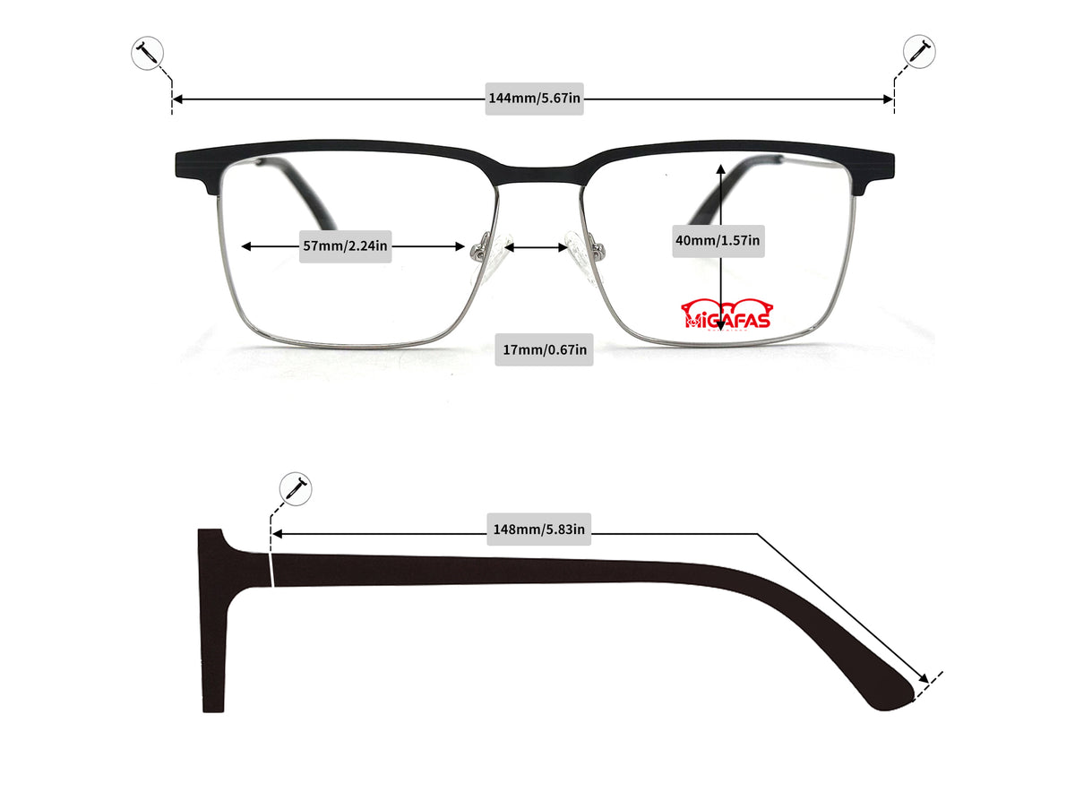Browline Stainless Steel Eyeglasses - XK4762 frame measurements