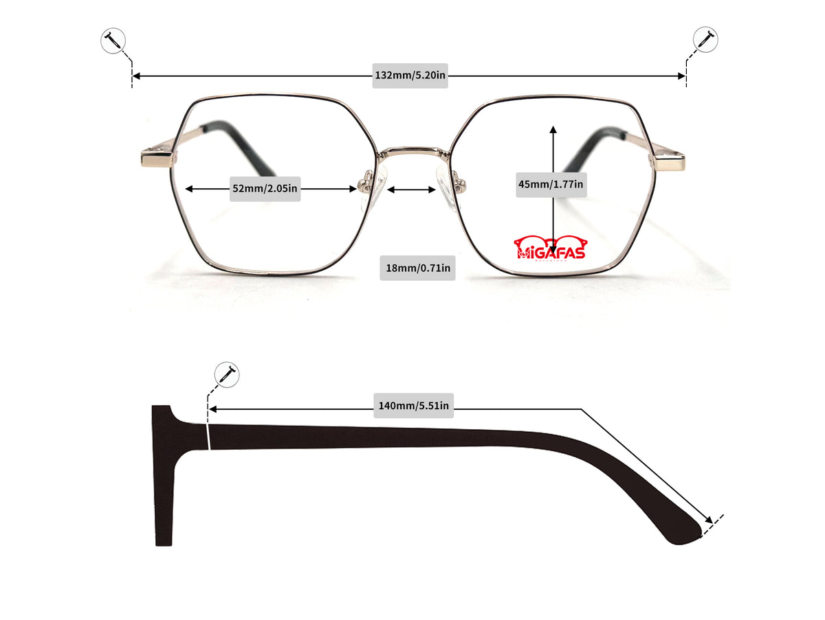 Geometric Metal Eyeglasses - XK4716C frame measurements
