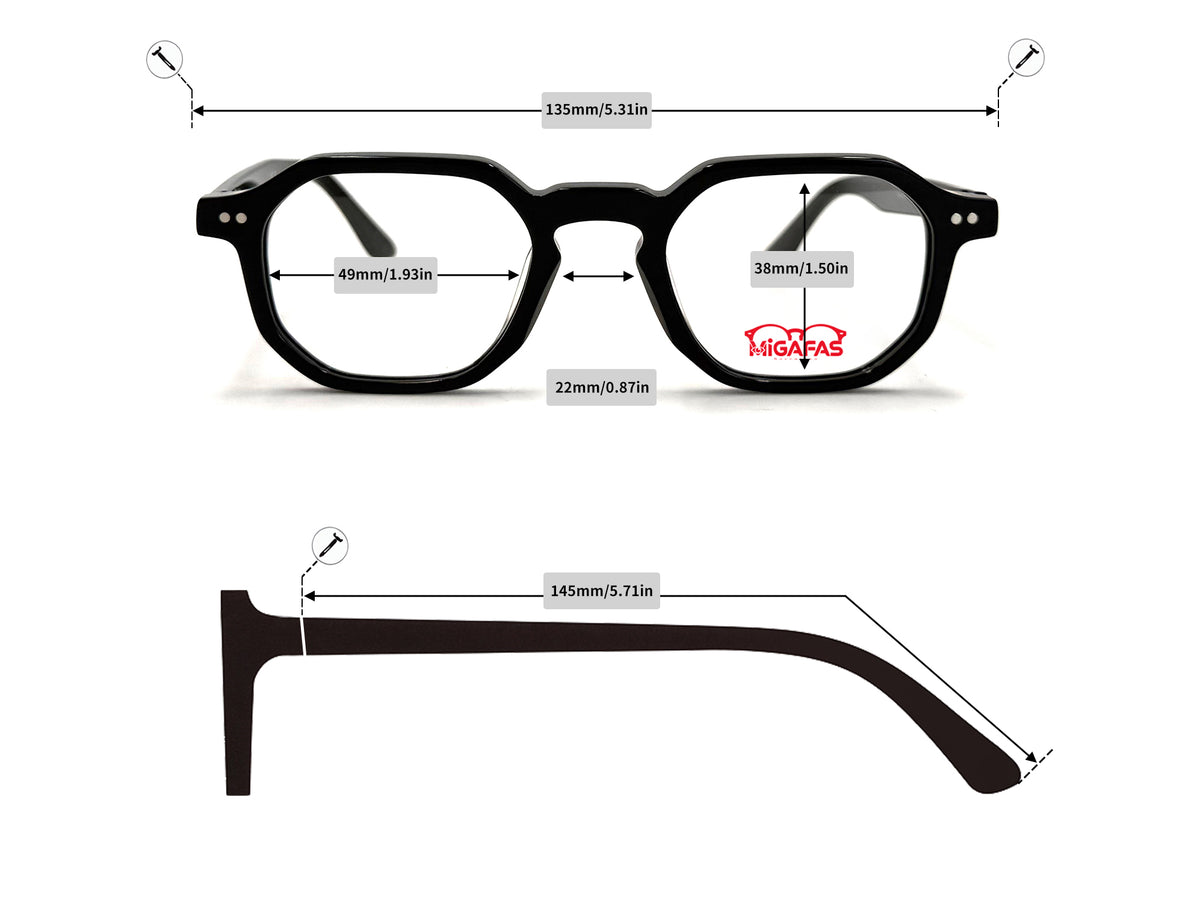 Wellington Acetate Eyeglasses - F6879C frame measurements