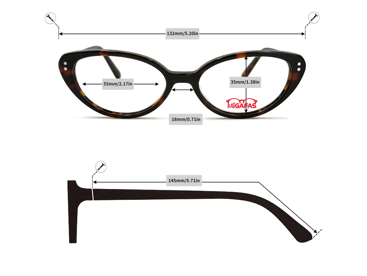 Cat Eye Acetate Eyeglasses - F6000 frame measurements