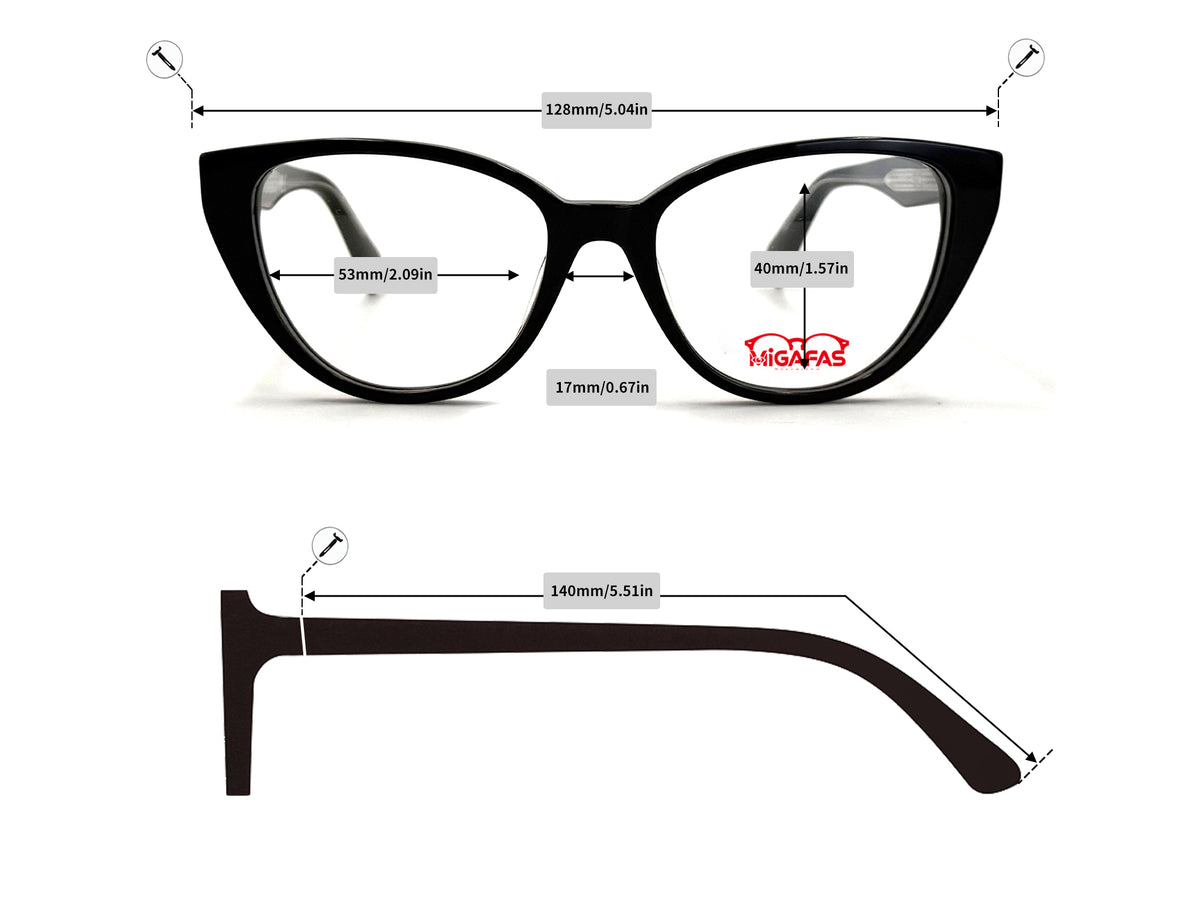 Cat Eye Acetate Eyeglasses - F6815 frame measurements