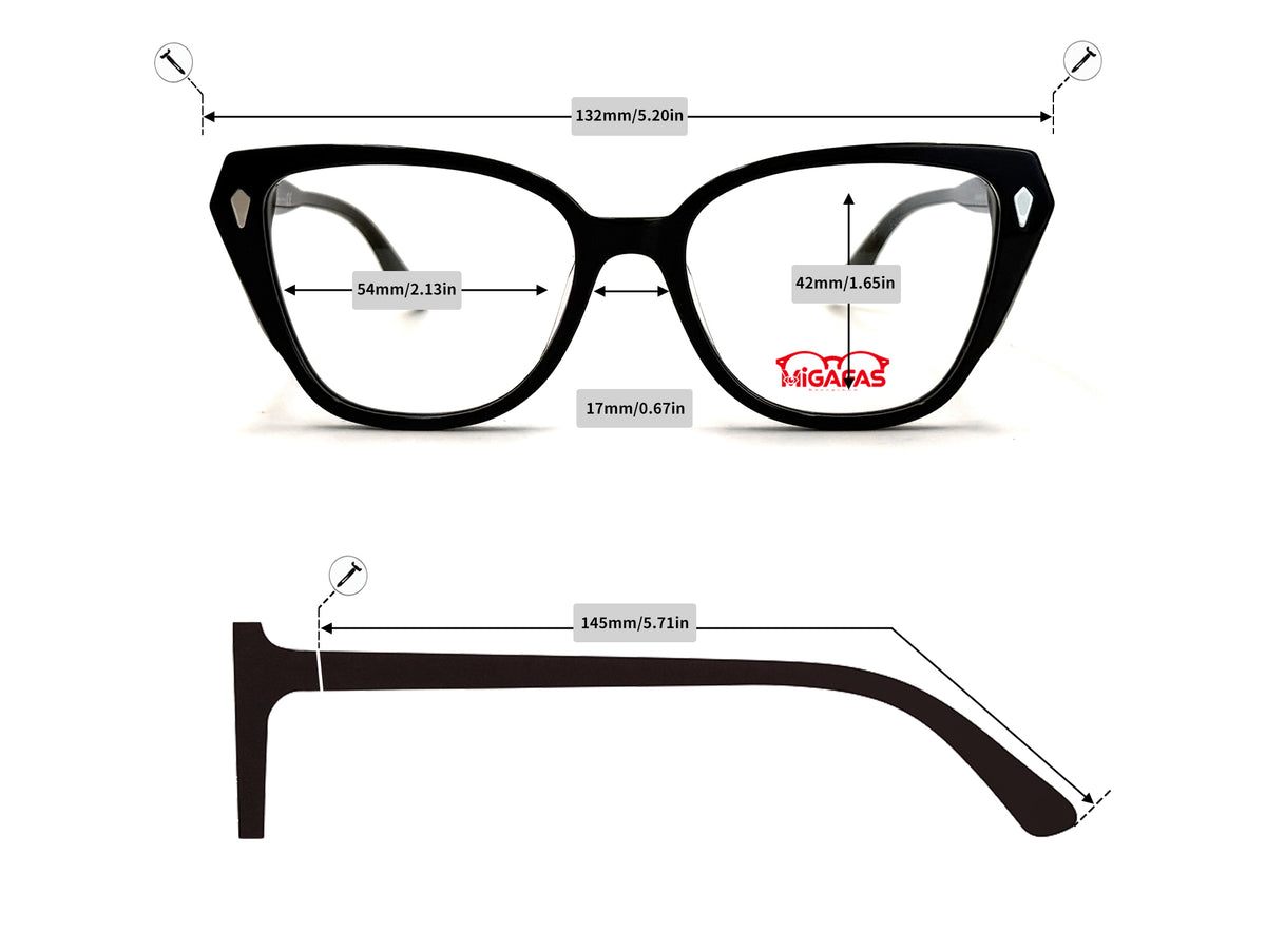 Cat Eye Acetate Eyeglasses - F6816C frame measurements
