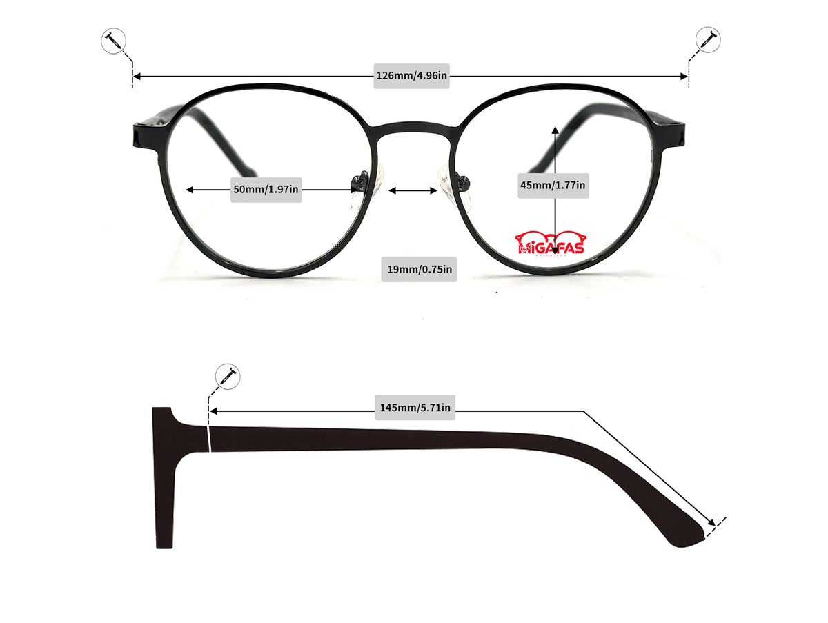 Round Stainless Steel Sunglasses - B9141S frame measurements