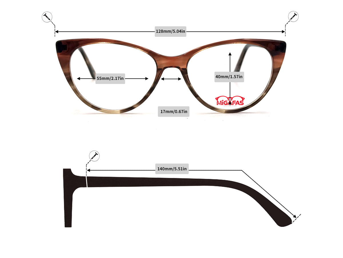 Cat Eye Acetate Sunglasses - EG3342S frame measurements