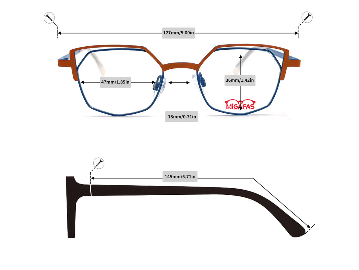 Polygon Stainless Steel Eyeglasses - OD7224 frame measurements