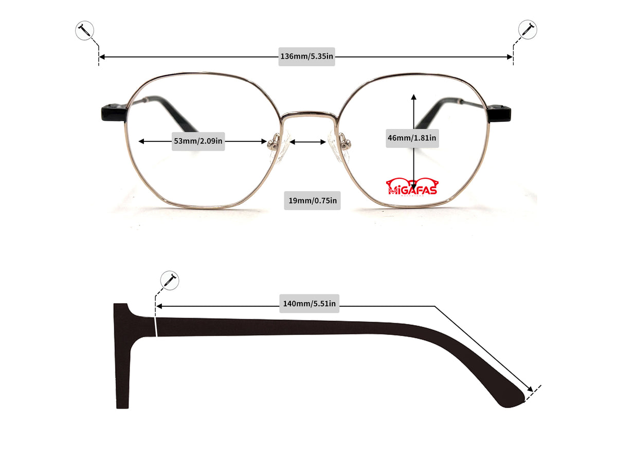 Geometric Metal Eyeglasses - XK4766 frame measurements