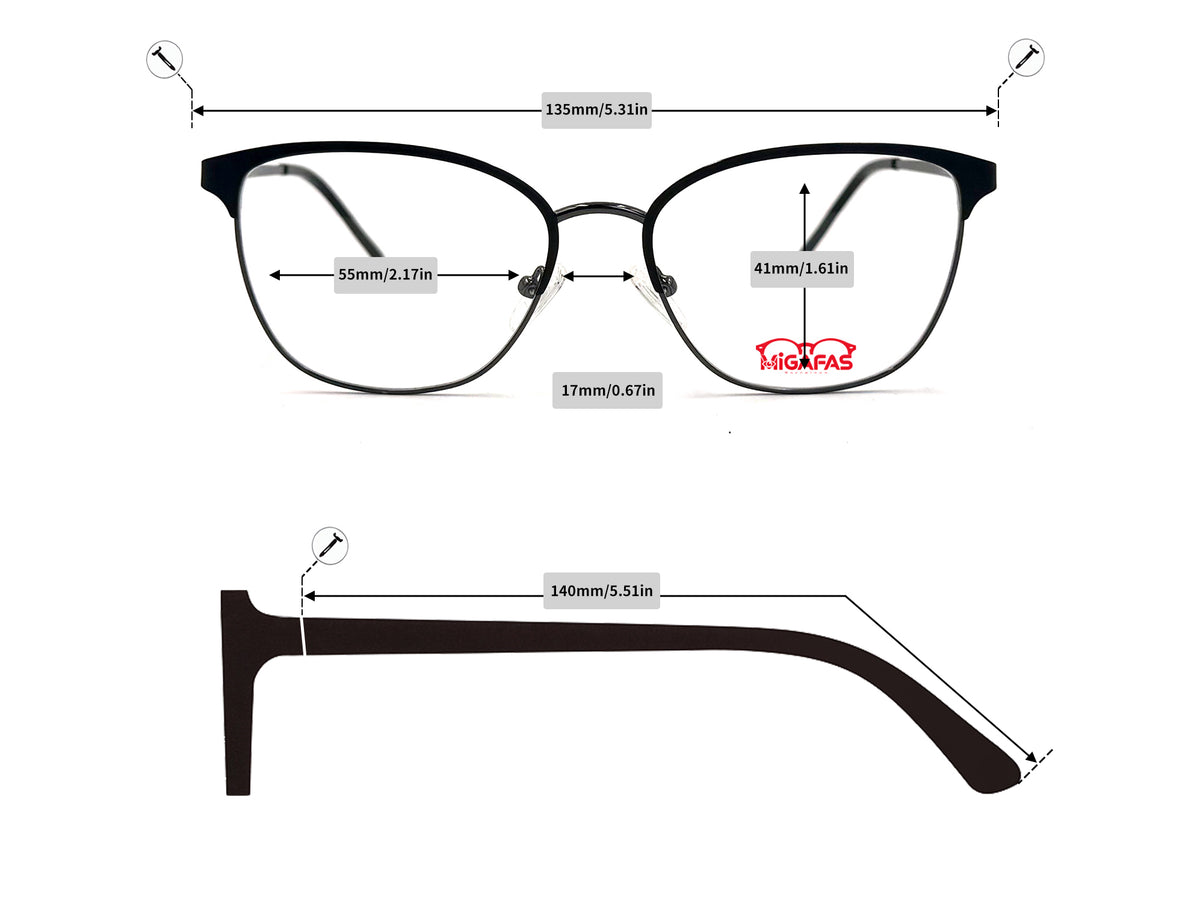 Browline Stainless Steel Sunglasses - K4136S frame measurements