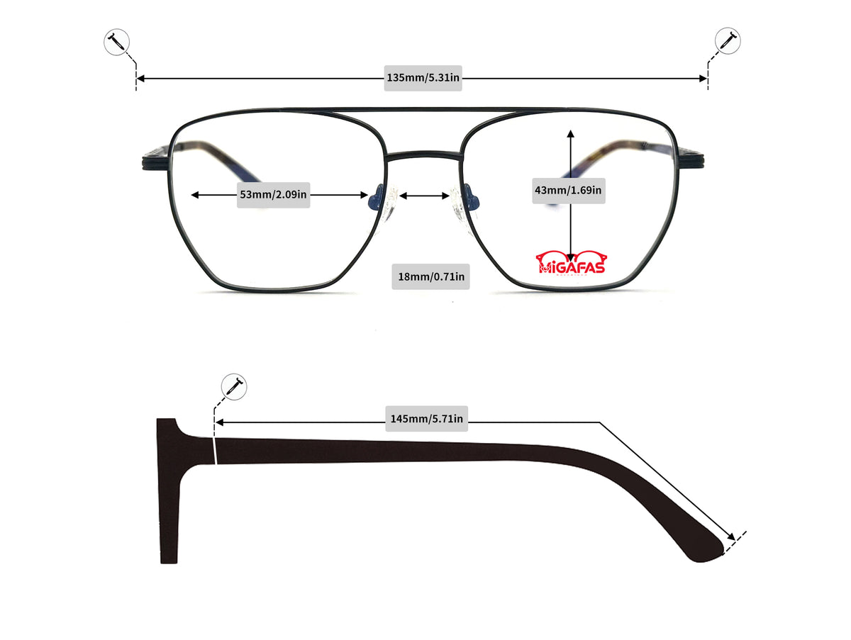 Aviator Titanium Eyeglasses - ZR4312 frame measurements