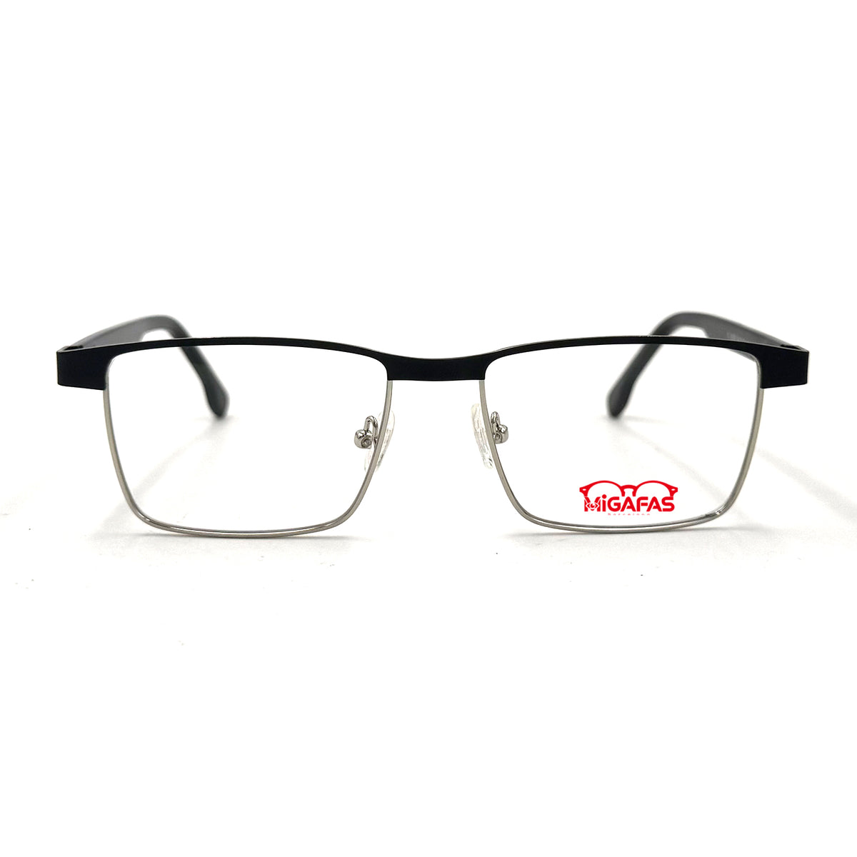 MiGAFAS XK4737 Black stainless steel browline eyeglasses front view