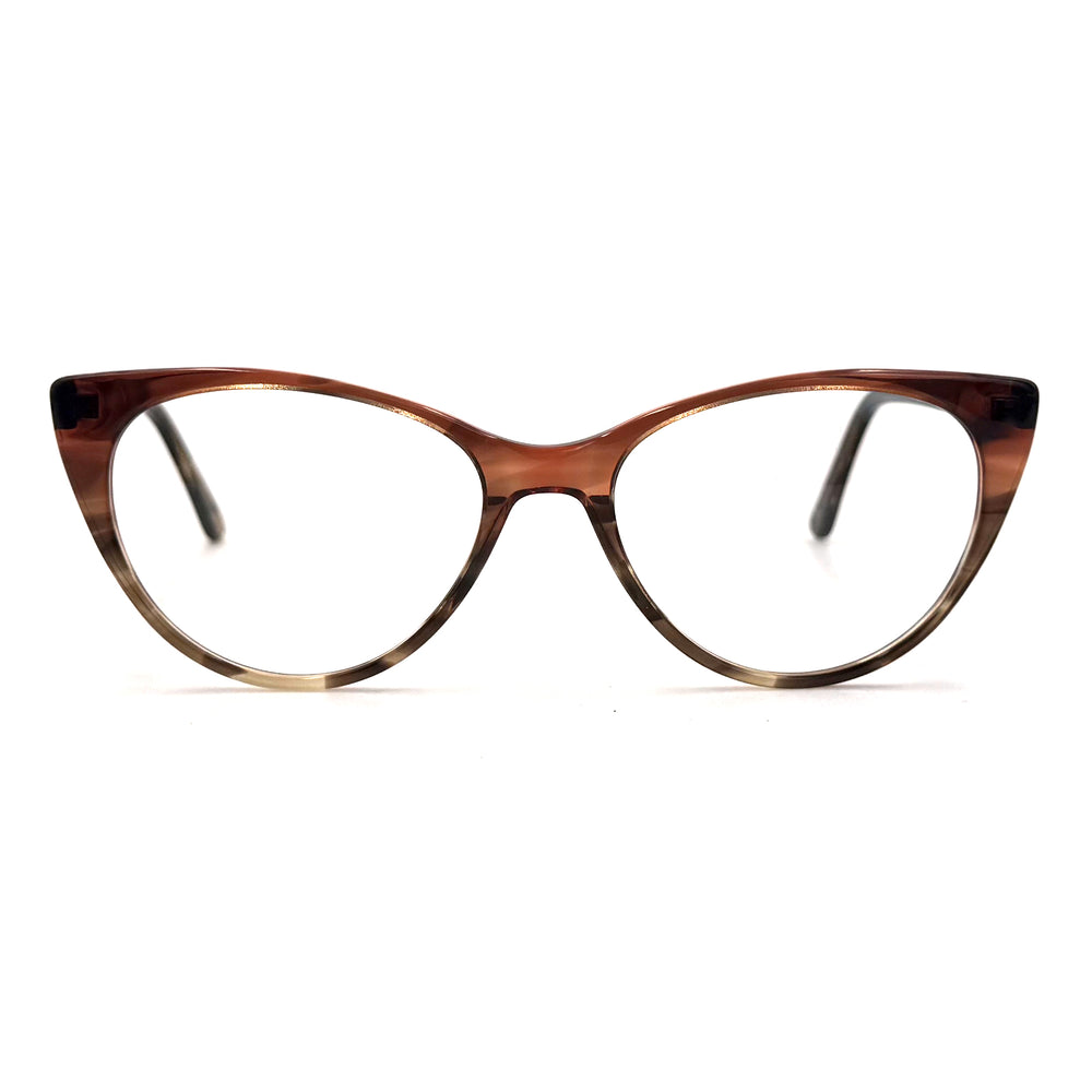 MiGAFAS EG3342 brown cat-eye acetate prescription eyeglasses, front view