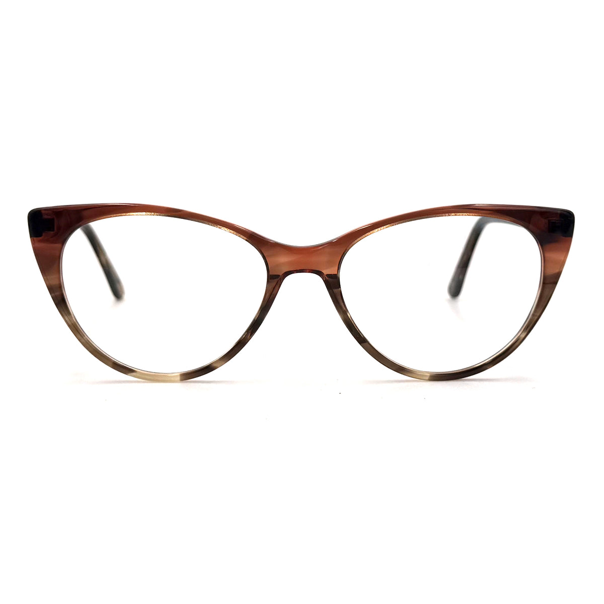 MiGAFAS EG3342 brown cat-eye acetate prescription eyeglasses, front view