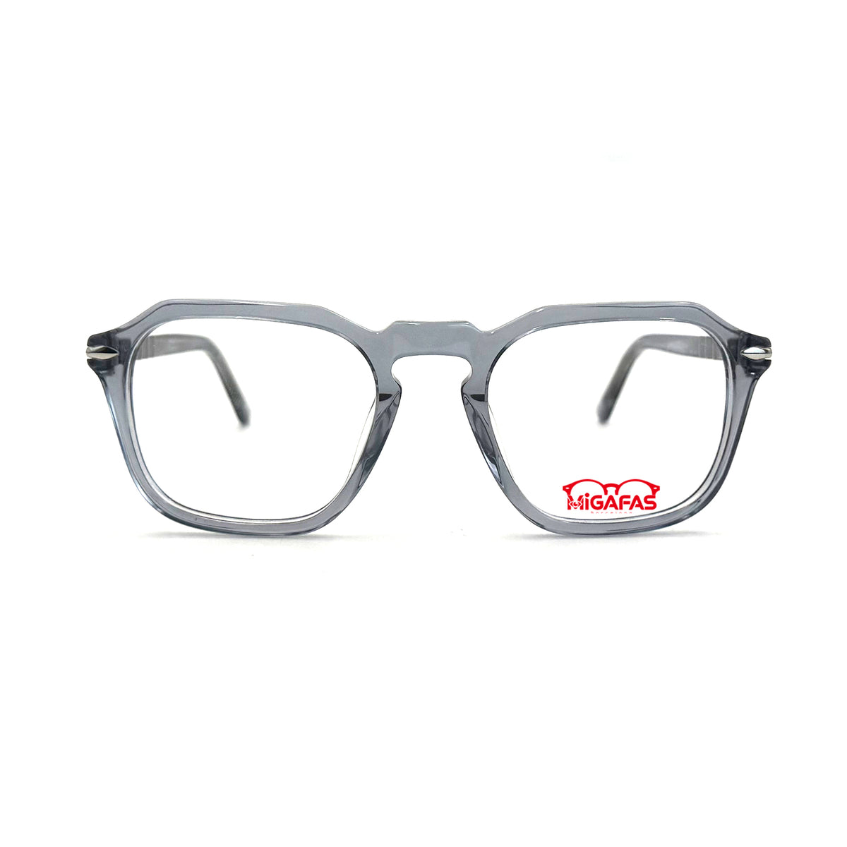 MiGAFAS QSZ5925 gray geometric acetate prescription glasses, front view