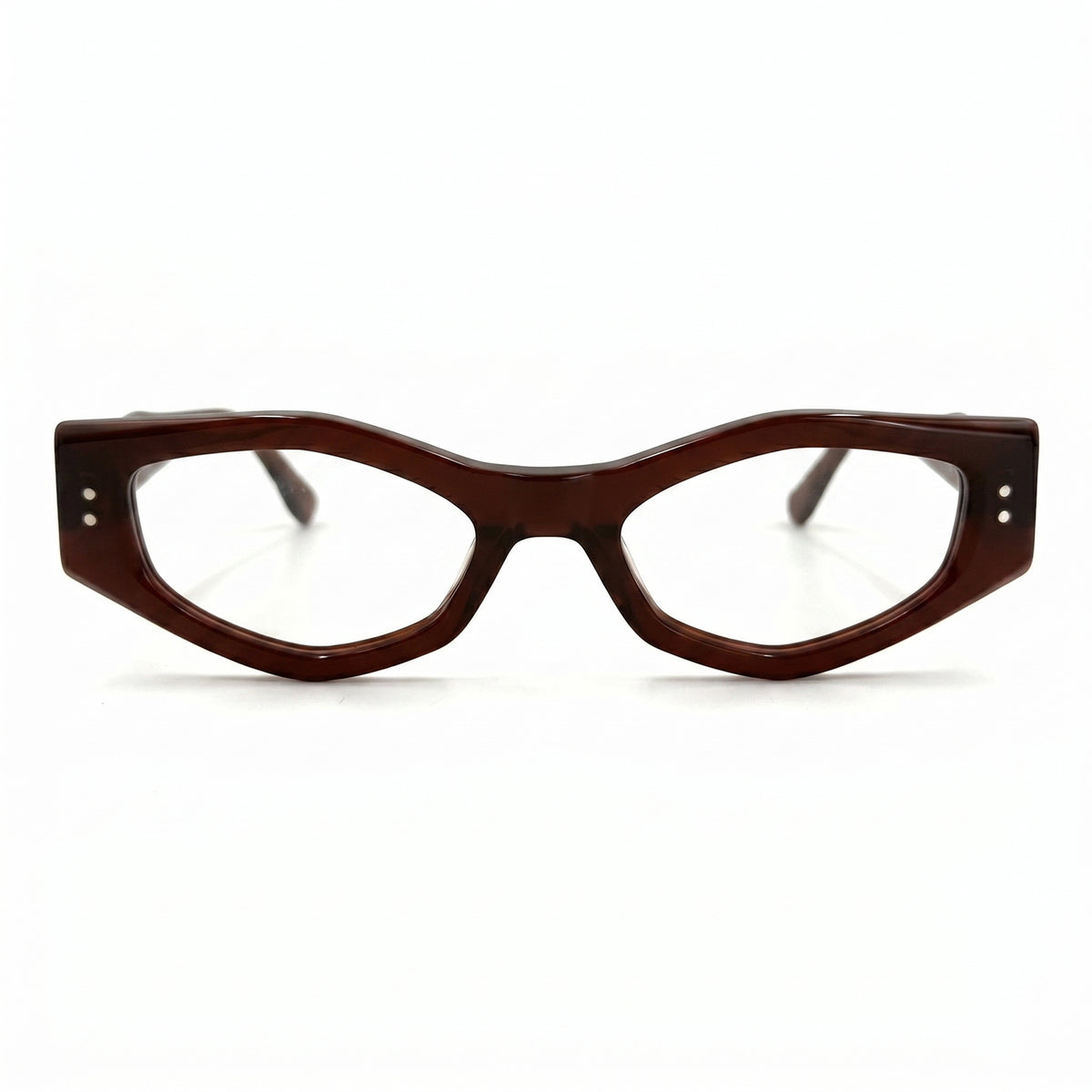 MiGAFAS F0187 Brown cat-eye acetate prescription eyeglasses, front view