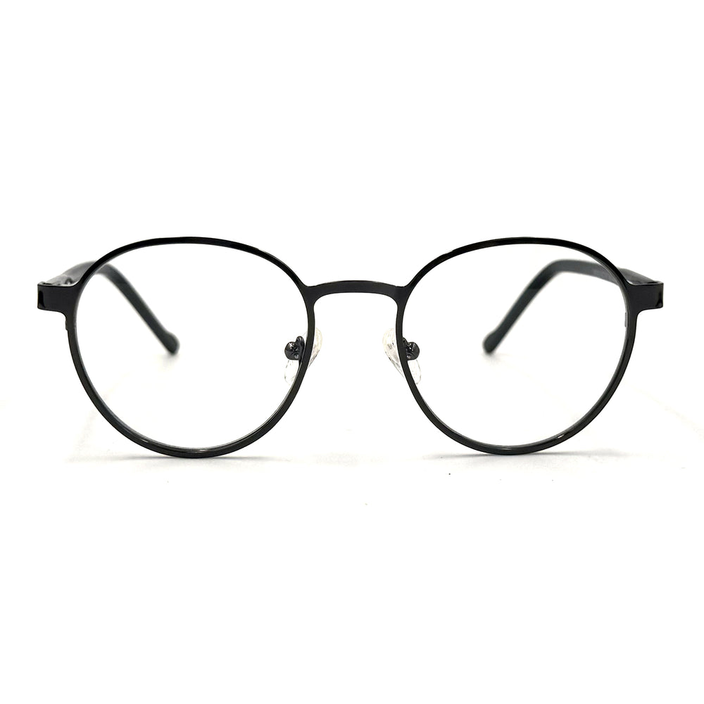MiGAFAS B9141 Black round stainless steel prescription eyeglasses, front view