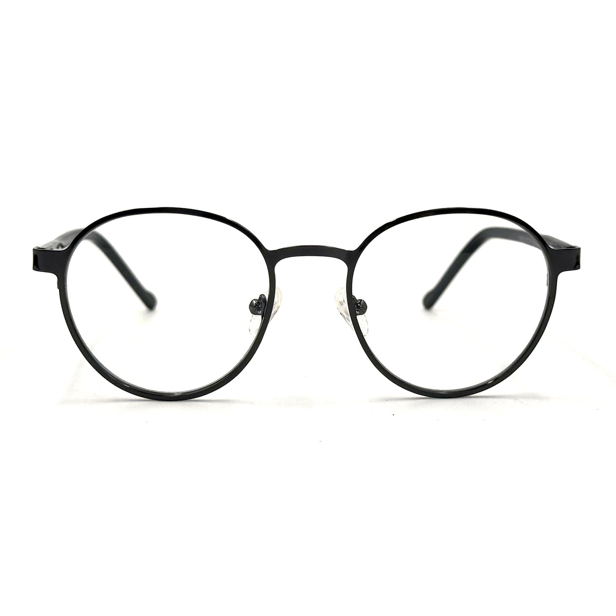 MiGAFAS B9141 Black round stainless steel prescription eyeglasses, front view