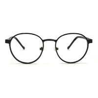 MiGAFAS B9141 Black round stainless steel prescription eyeglasses, front view