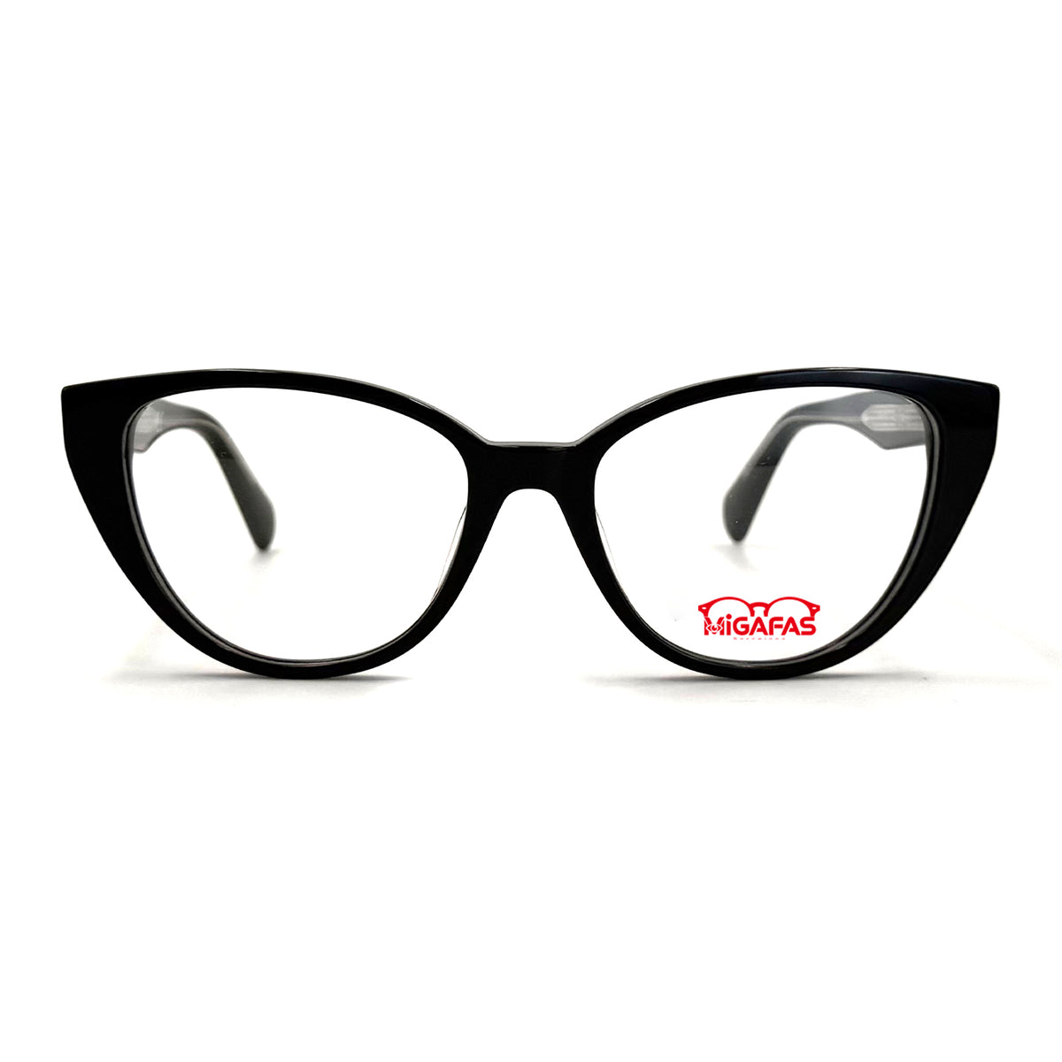 MiGAFAS F6815 Black acetate cat-eye eyeglasses front view