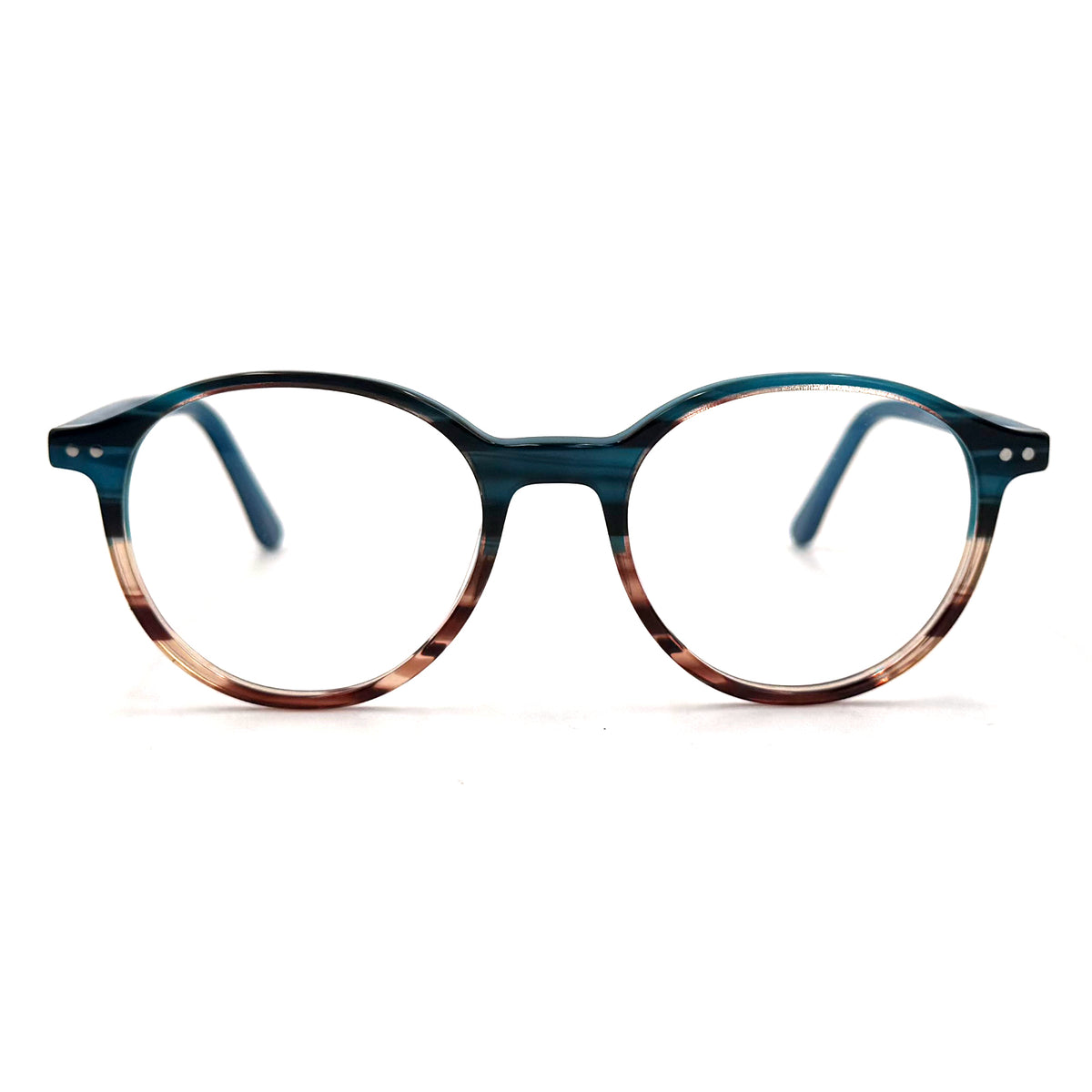 MiGAFAS EG3316 Blue Havana Boston acetate prescription eyeglasses, front view