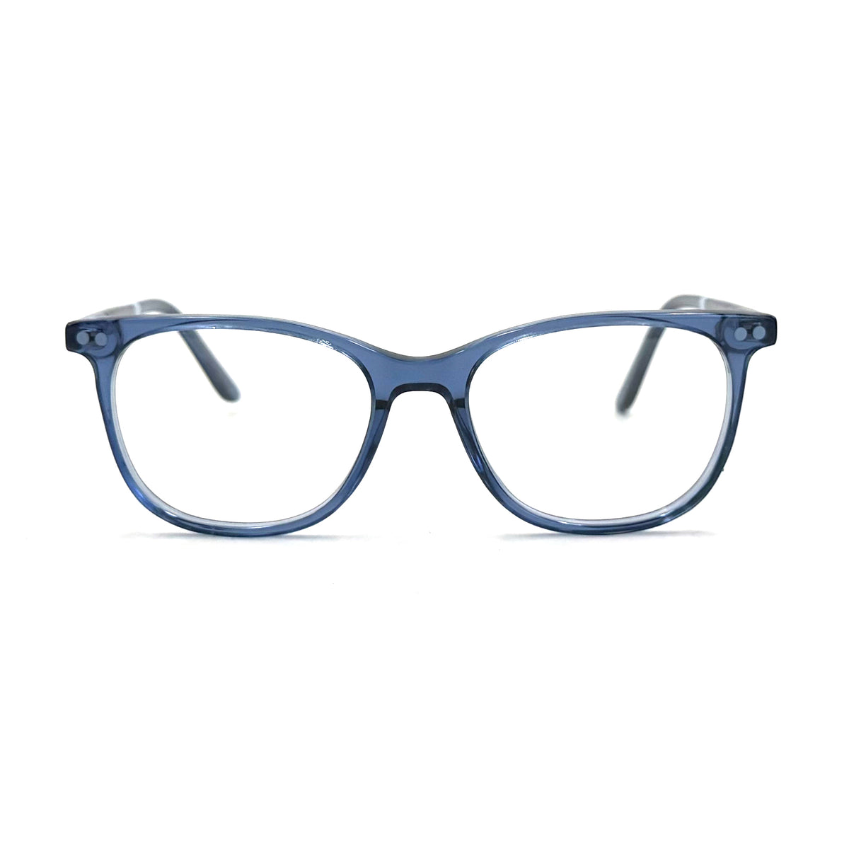 MiGAFAS C0001 Blue cat-eye acetate prescription eyeglasses, front view