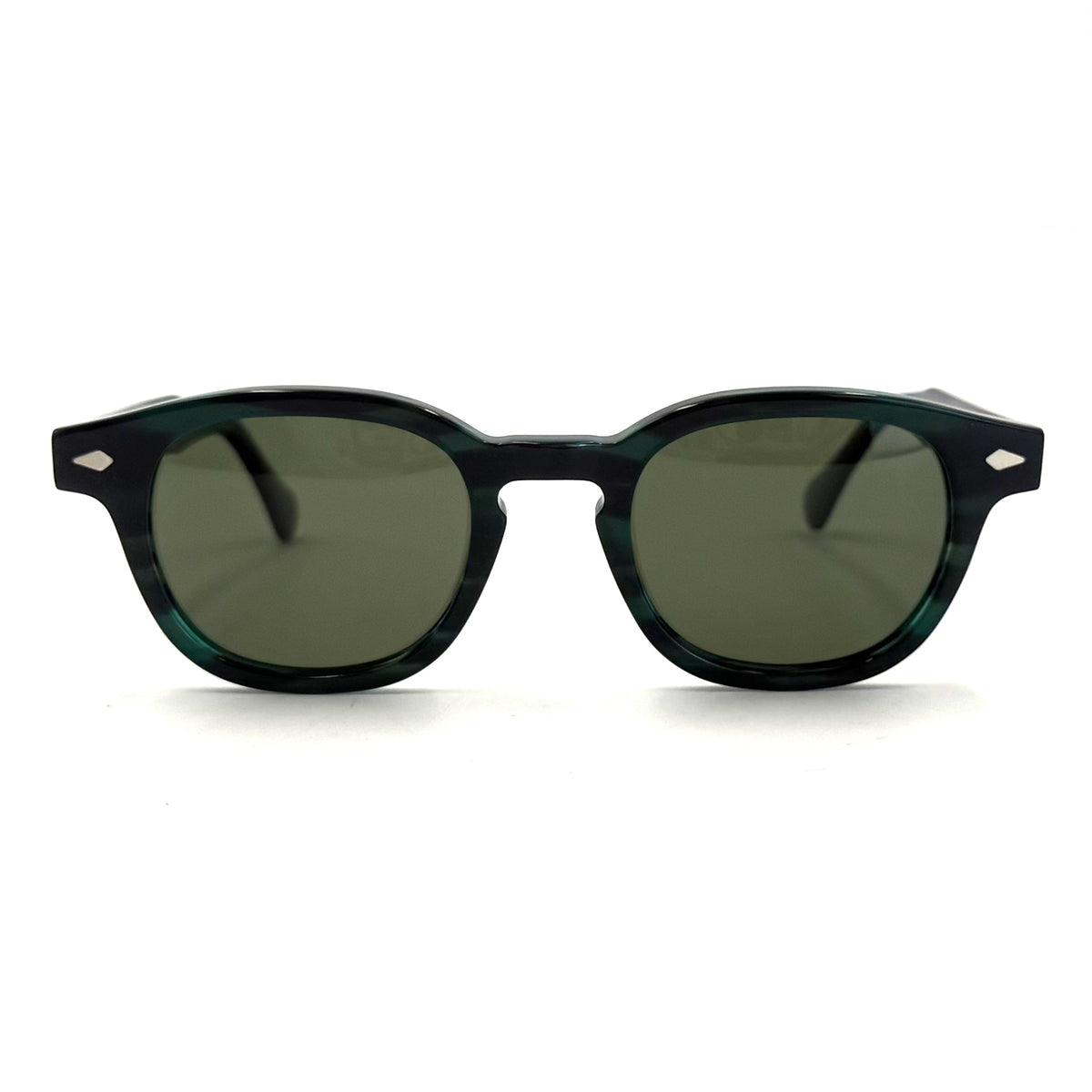 MiGAFAS F6676S Green Havana acetate round sunglasses front view