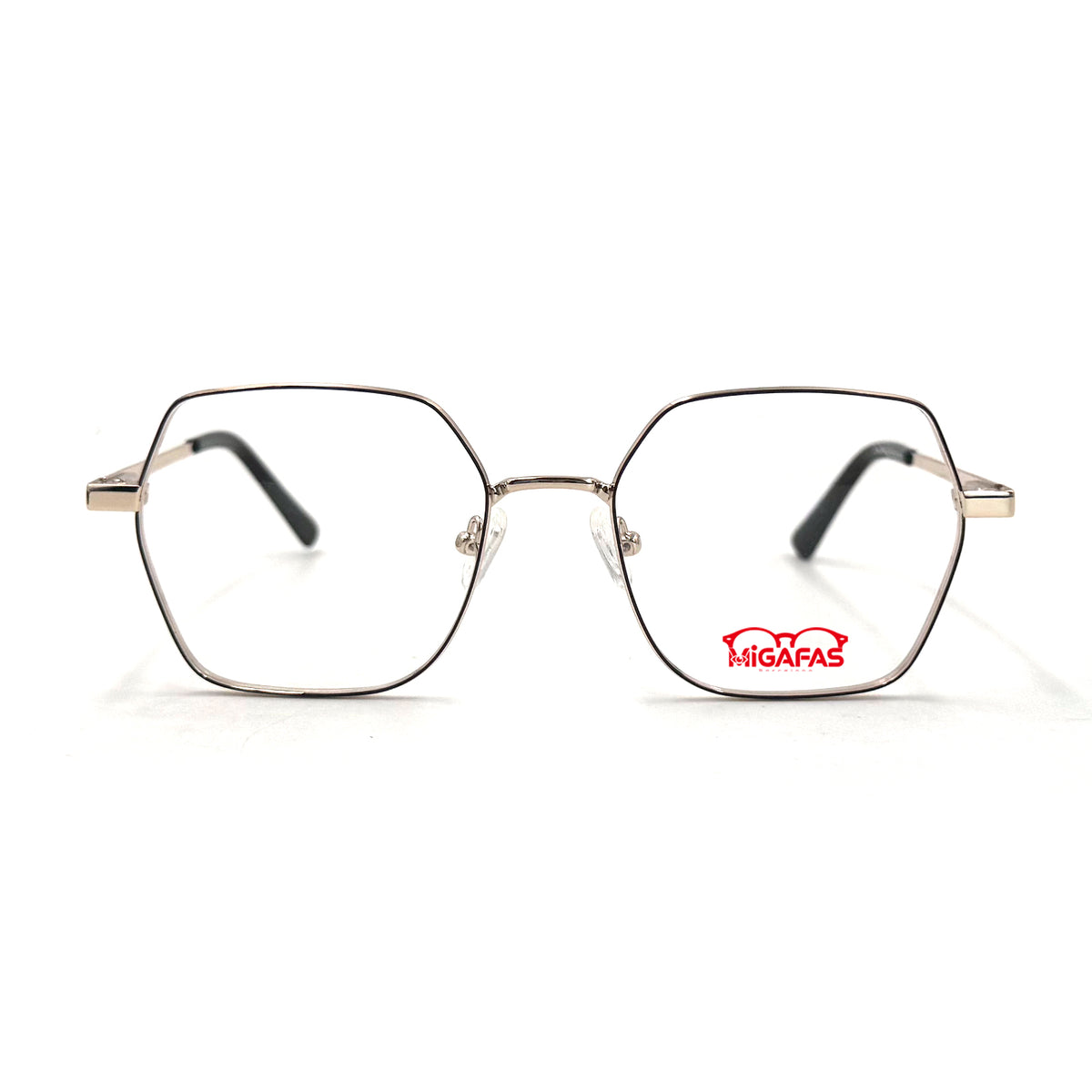MiGAFAS XK4716 Black metal geometric rectangle eyeglasses front view