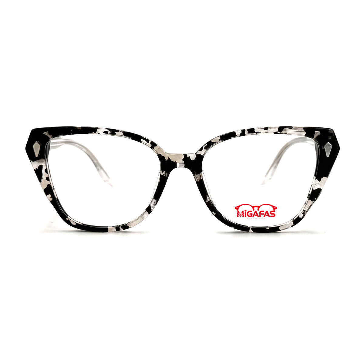 MiGAFAS F6816 Transparent Havana acetate cat-eye eyeglasses front view