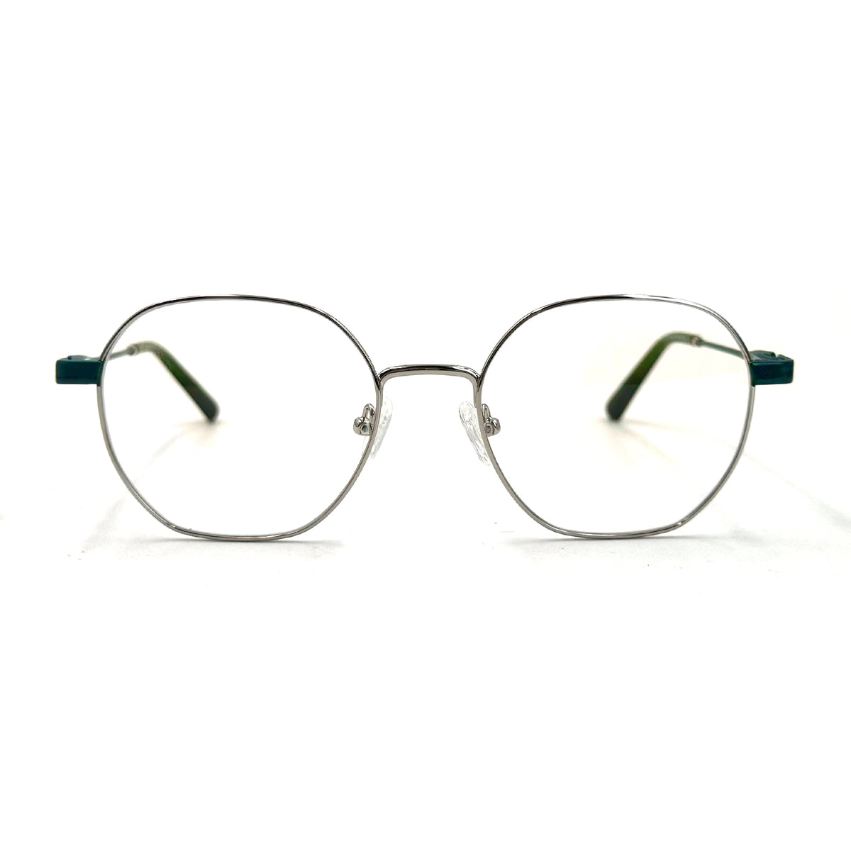 MiGAFAS XK4766 Teal Green Metal geometric round eyeglasses front view