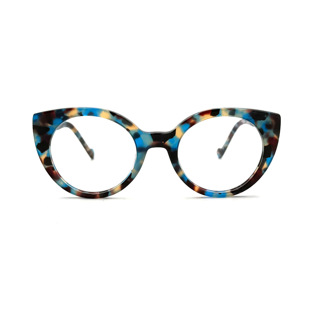 MiGAFAS FR6136 Blue Havana cat-eye acetate prescription eyeglasses, front view