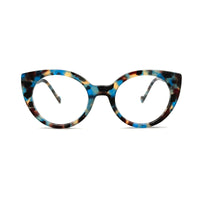 MiGAFAS FR6136 Blue Havana cat-eye acetate prescription eyeglasses, front view