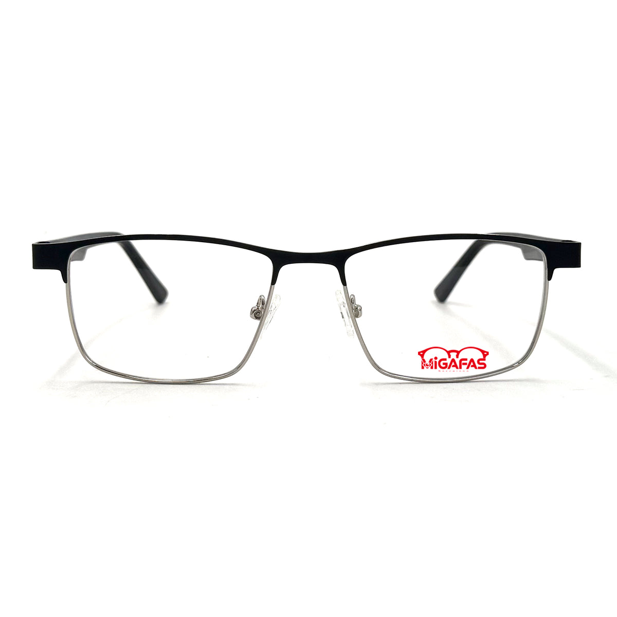MiGAFAS XK4738 Black metal geometric browline eyeglasses front view
