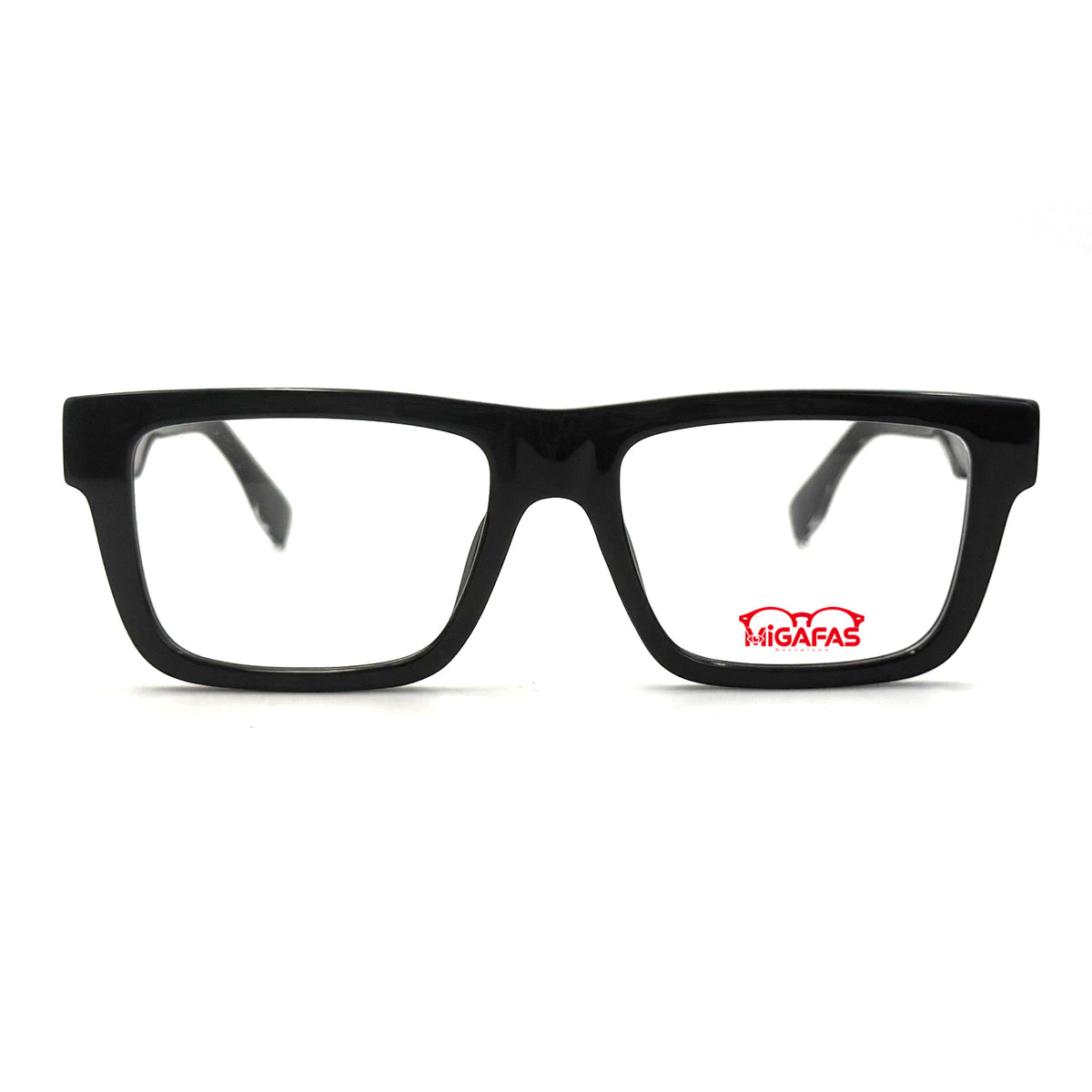 MiGAFAS QSZ5612 black rectangular acetate prescription glasses, front view
