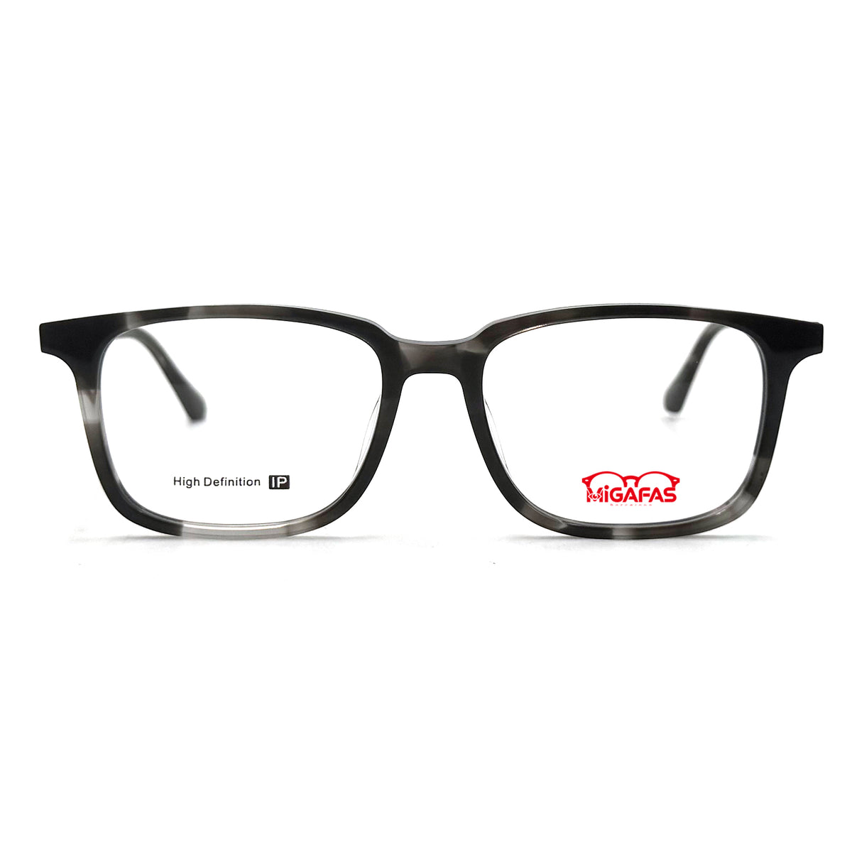 MiGAFAS MM224 gray wood-grain square acetate eyeglasses, front view