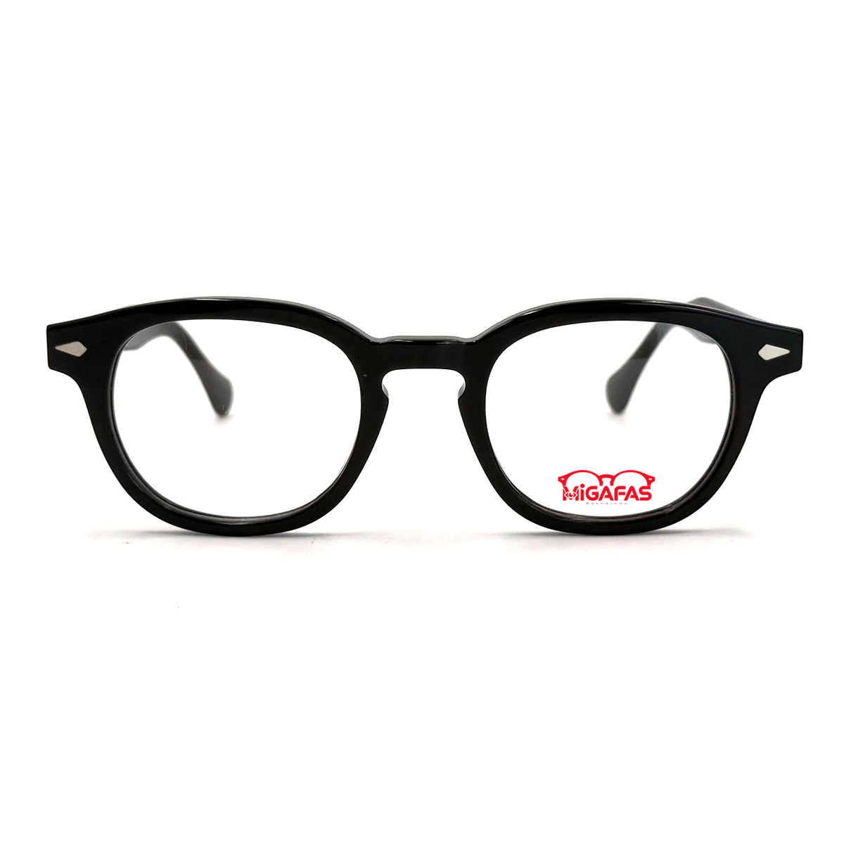 MiGAFAS F6042 Black round acetate prescription eyeglasses, front view