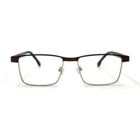 MiGAFAS XK4737 Brown stainless steel browline eyeglasses front view