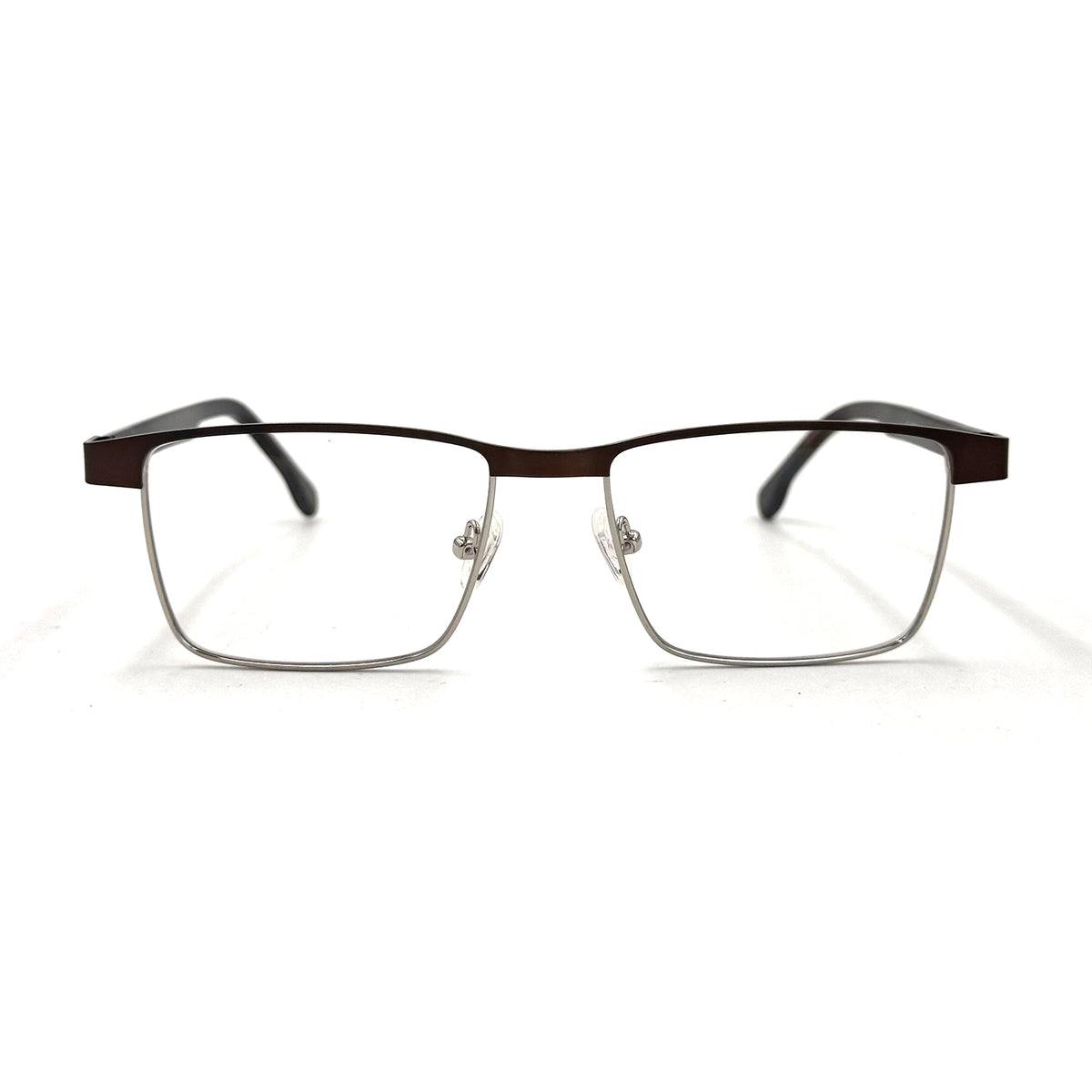 MiGAFAS XK4737 Brown stainless steel browline eyeglasses front view