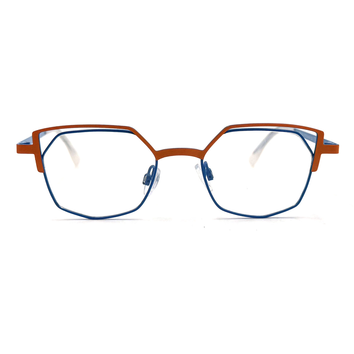 MiGAFAS OD7224 Blue polygon stainless steel prescription eyeglasses, front view