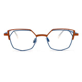 MiGAFAS OD7224 Blue polygon stainless steel prescription eyeglasses, front view