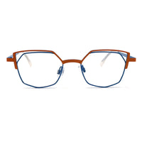 MiGAFAS OD7224 Blue polygon stainless steel prescription eyeglasses, front view