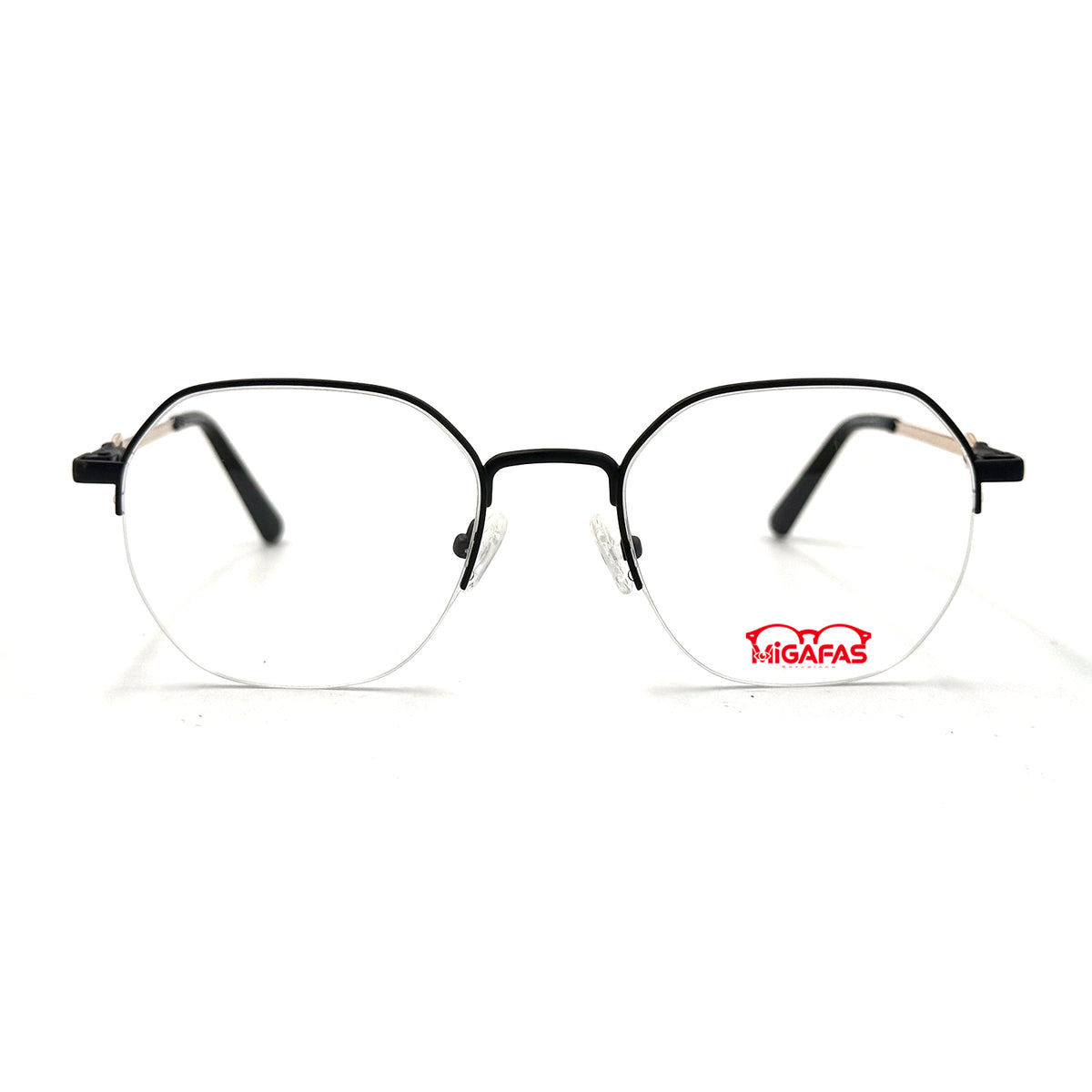 MiGAFAS XK4767 Black metal geometric round eyeglasses front view