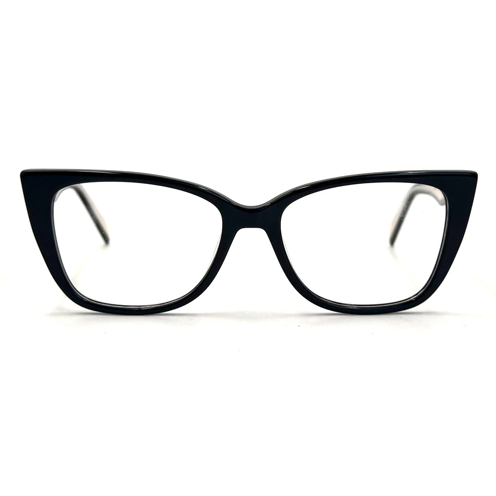 MiGAFAS BR6614 Black cat-eye acetate prescription eyeglasses, front view