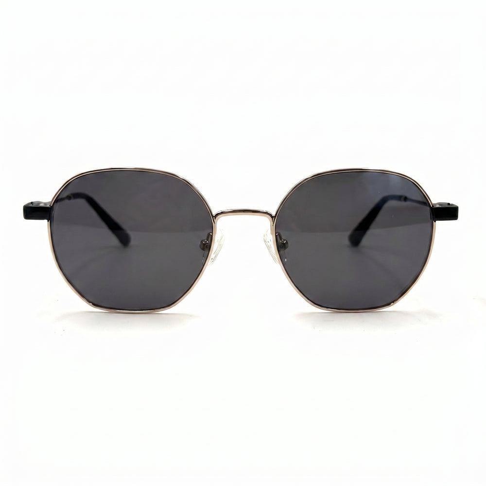 MiGAFAS XK4766S Black round metal sunglasses, front view